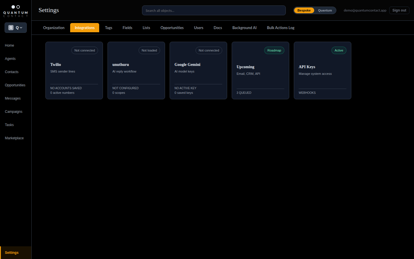Integrations settings